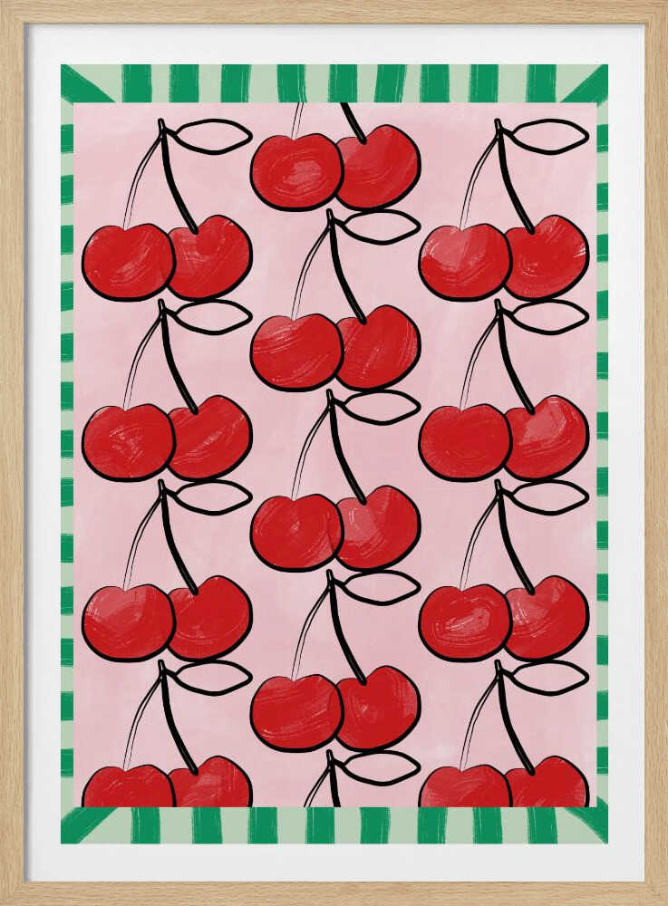 Rote Kirschen auf rosa Grund | Poster