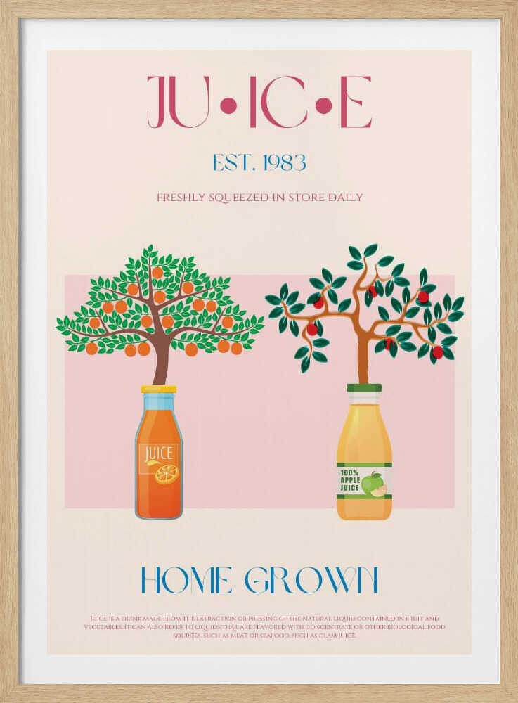 Orange and Apple Trees with Juice Bottles | Poster
