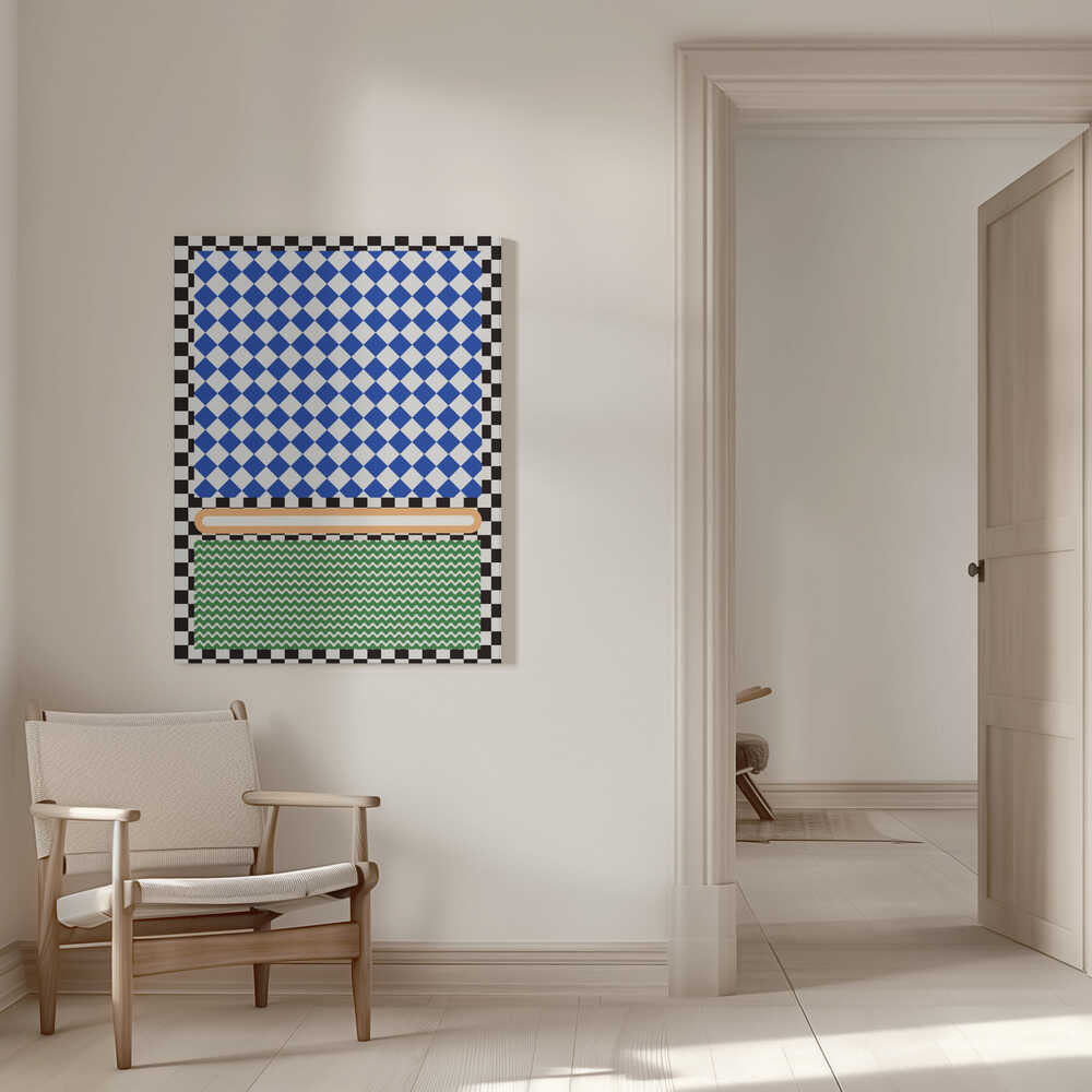 Geometrisches Muster mit blauen und weißen Rauten | Leinwand