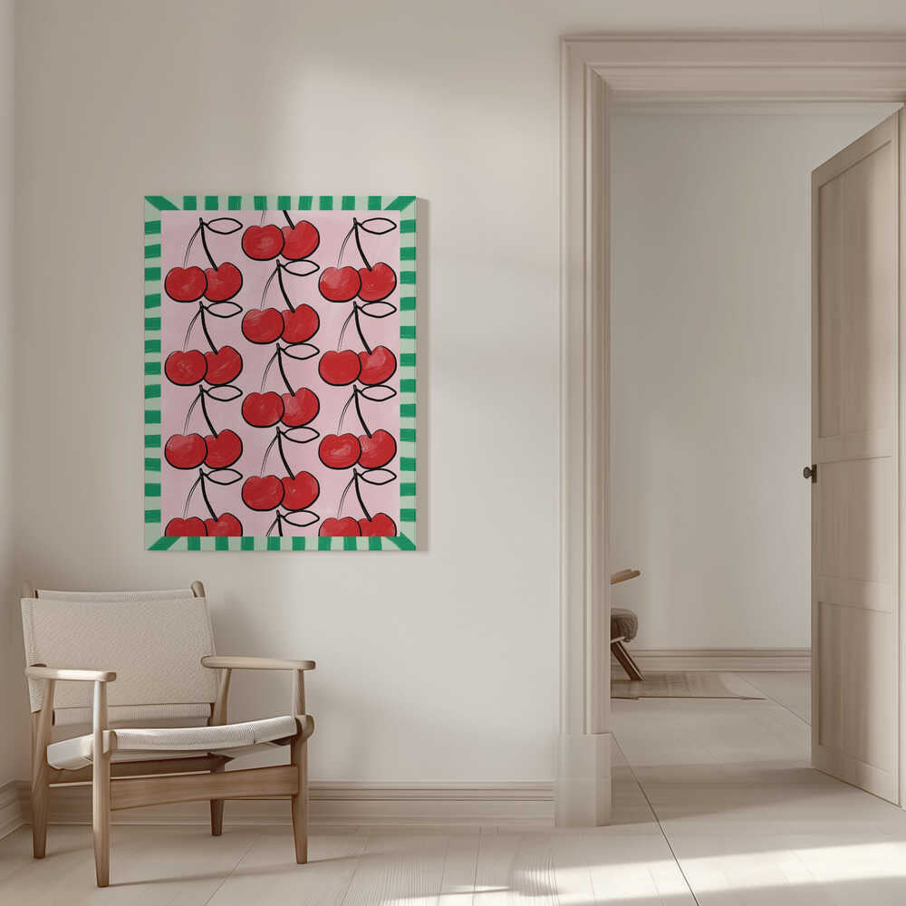 Cerises rouges sur toile rose
