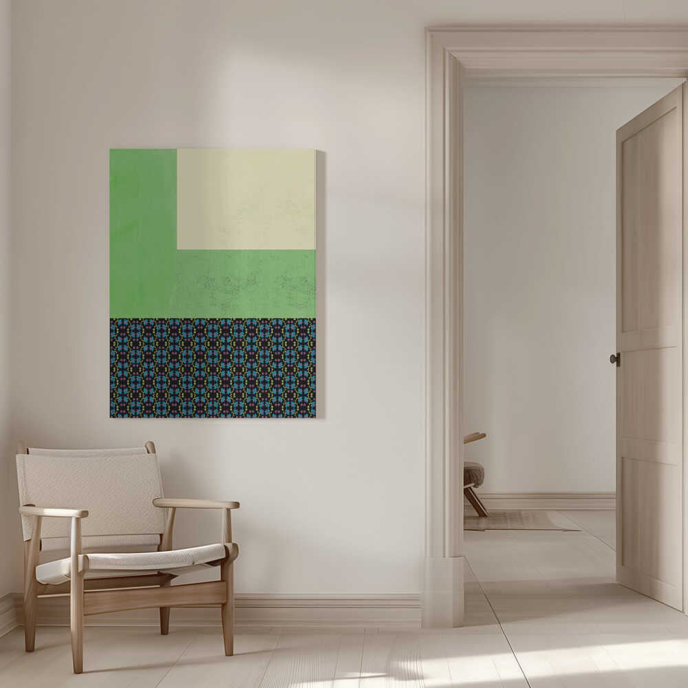 Collage aus Pastellgrün und Nyonya-Muster | Leinwand