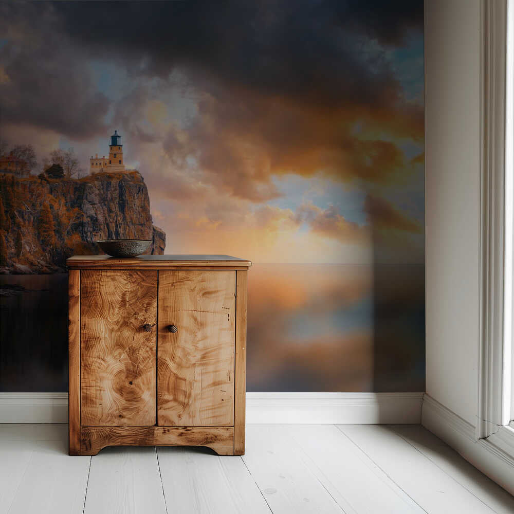 Ein bewölkter Tag am Leuchtturm Split Rock | Hintergrundbild