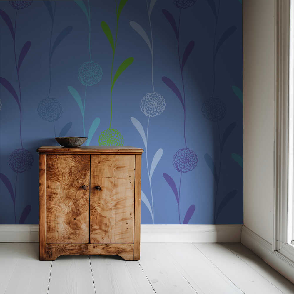 Pompom Garland Blue | Wallpaper