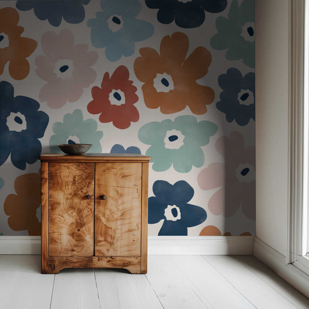 Papier peint à motif floral coloré