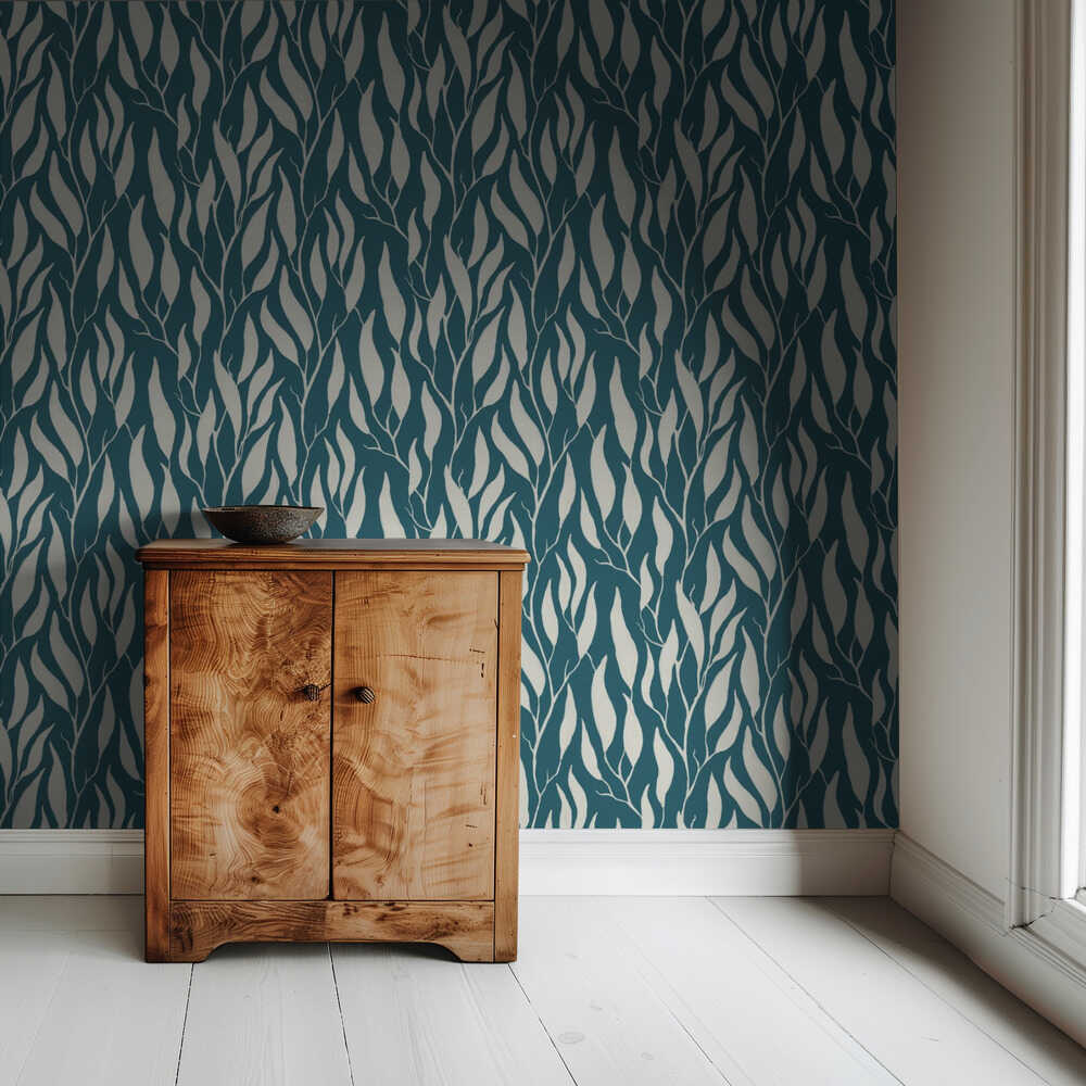 Ruhig herabhängende Eukalyptuszweige, gemalt in Gouache | Tapete