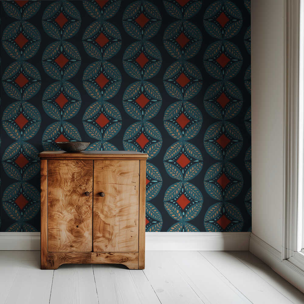 Geometric Leaves Modern Medallion Mosaic | Wallpaper