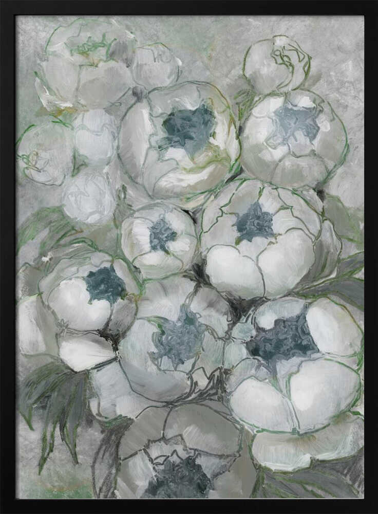 Bouquet de pivoines Nuria aux tons turquoise et vert | Affiche