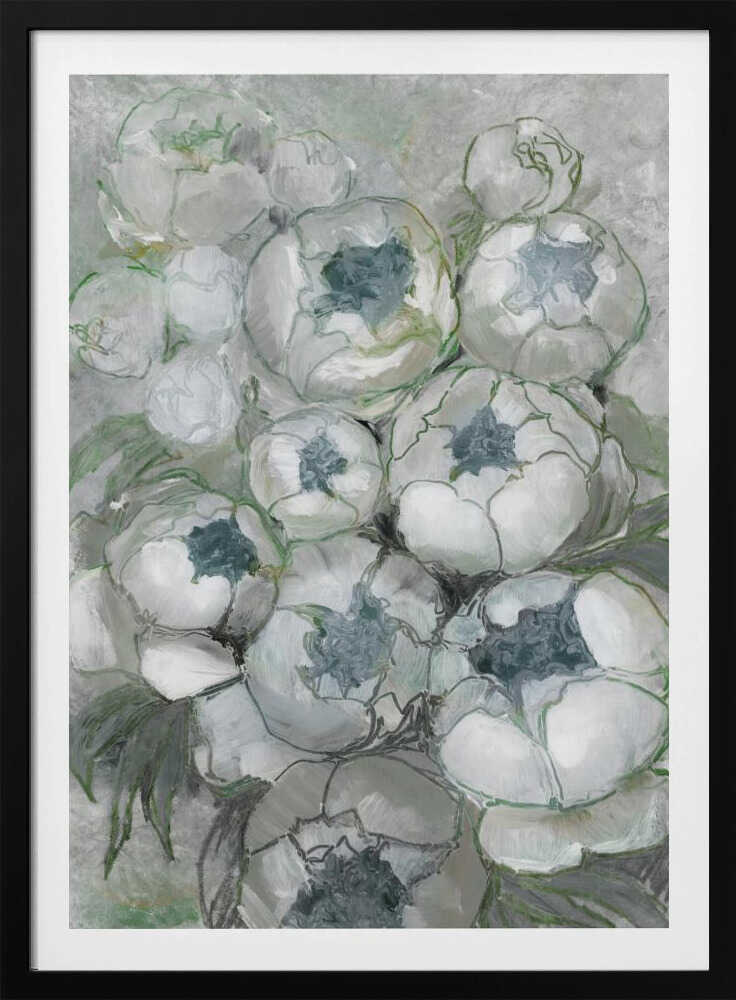 Bouquet de pivoines Nuria aux tons turquoise et vert | Affiche