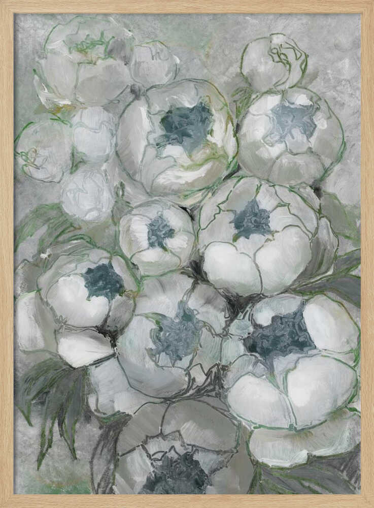 Bouquet de pivoines Nuria aux tons turquoise et vert | Affiche