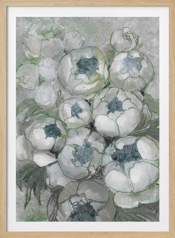 Bouquet de pivoines Nuria aux tons turquoise et vert | Affiche