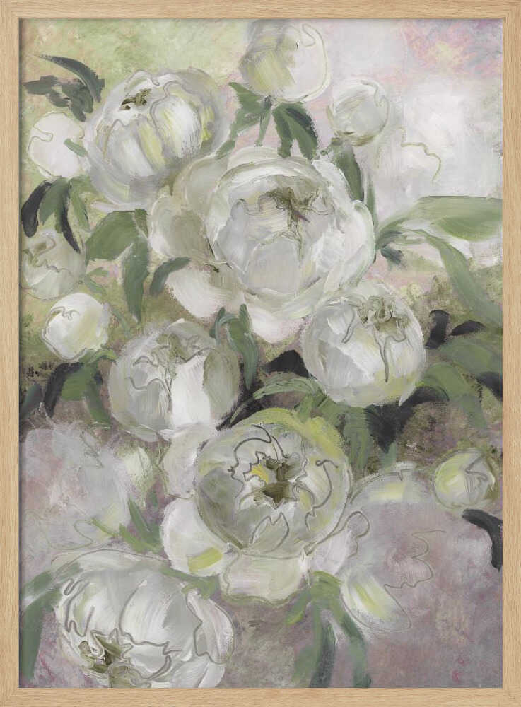 Fleurs picturales tristes dans les tons verts | Affiche