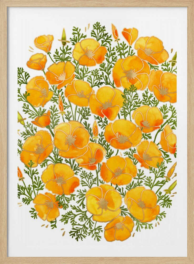 Coquelicots de Californie aux accents dorés | Affiche