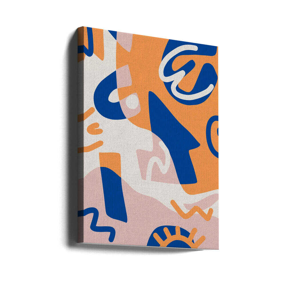 Abstrakte Formen in Blau und Orange | Leinwand
