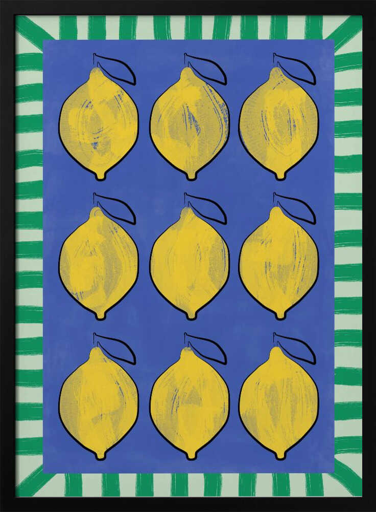 Vibrant Yellow Lemons on a Deep Blue | Poster