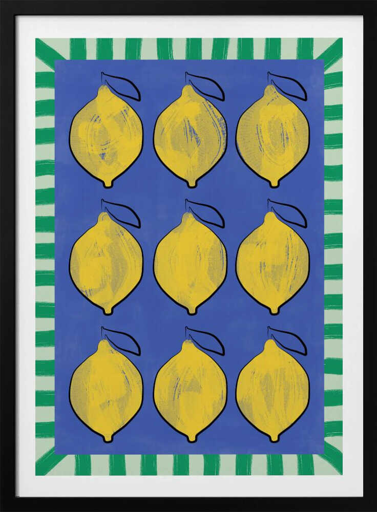 Vibrant Yellow Lemons on a Deep Blue | Poster