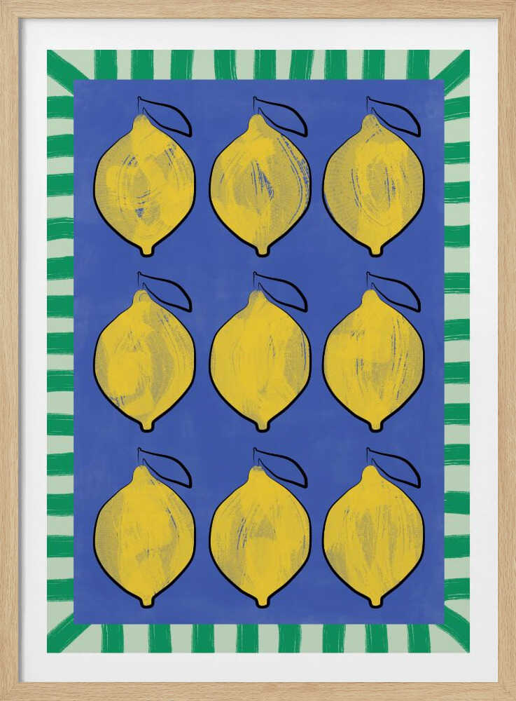 Vibrant Yellow Lemons on a Deep Blue | Poster