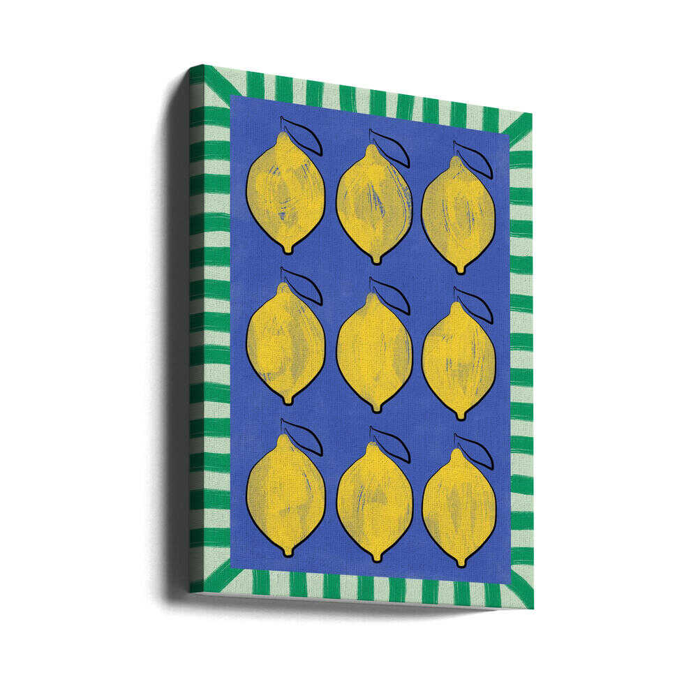 Citrons jaune vif sur fond bleu profond | Toile