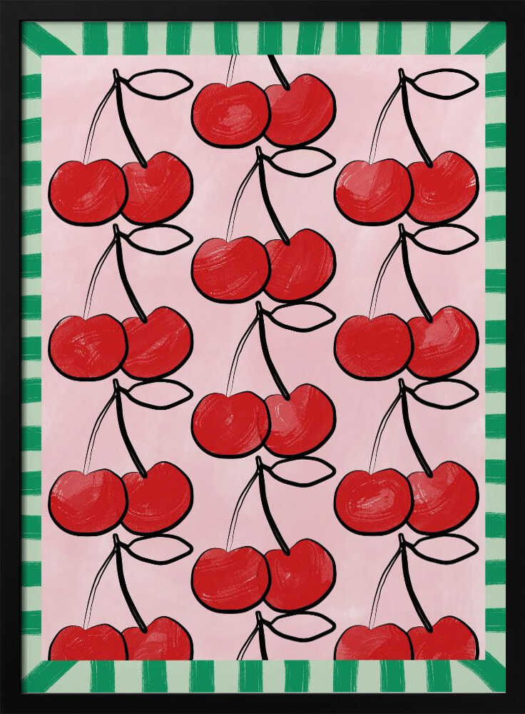 Rote Kirschen auf rosa Grund | Poster