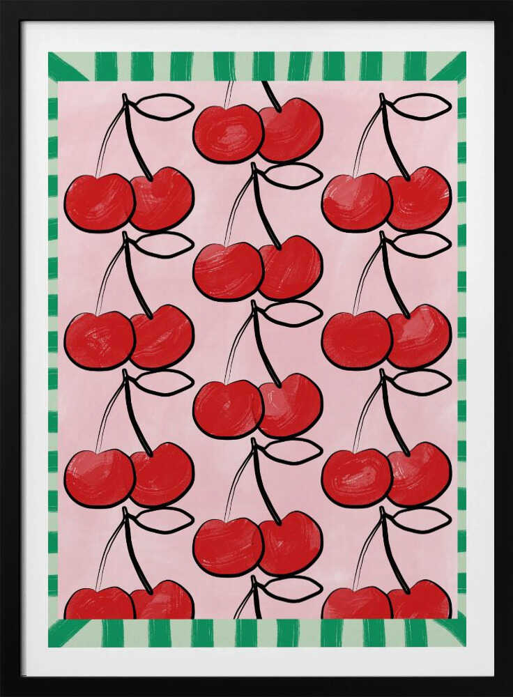 Rote Kirschen auf rosa Grund | Poster