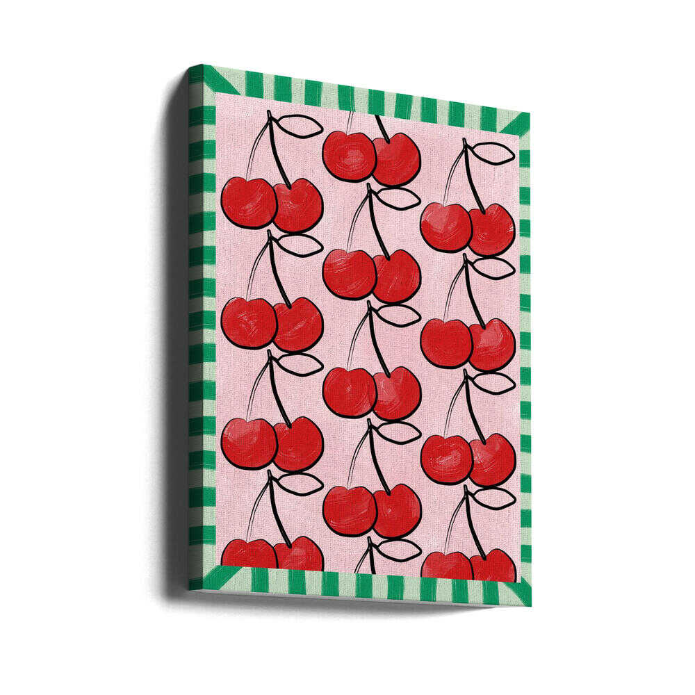 Cerises rouges sur toile rose