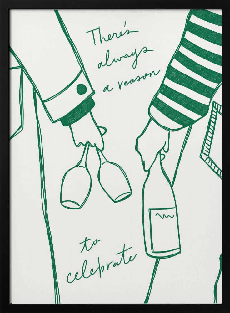 Frau mit Weinflasche und Weinglas (Grün) - Weinplakat