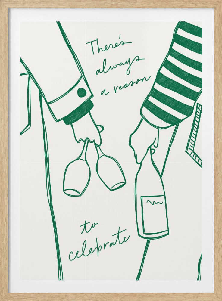 Frau mit Weinflasche und Weinglas (Grün) - Weinplakat