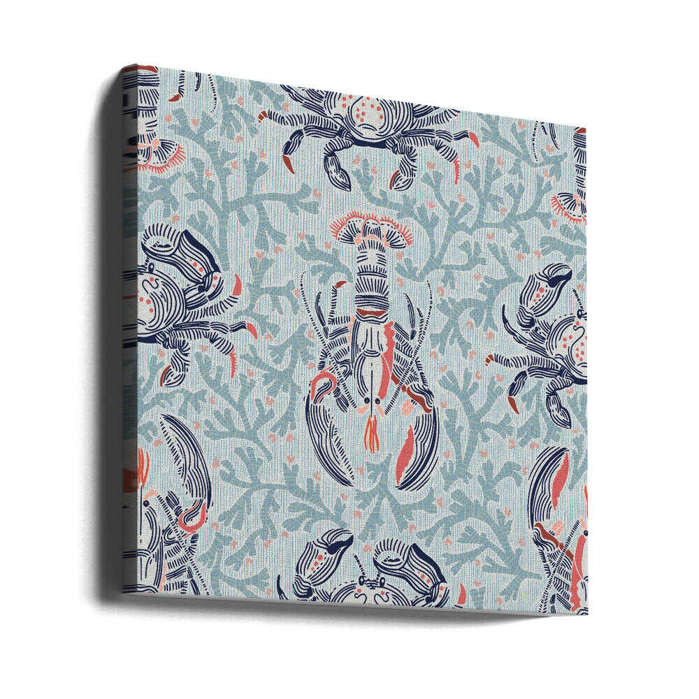 Motif menthe nostalgie côtière homard et crabe | Toile