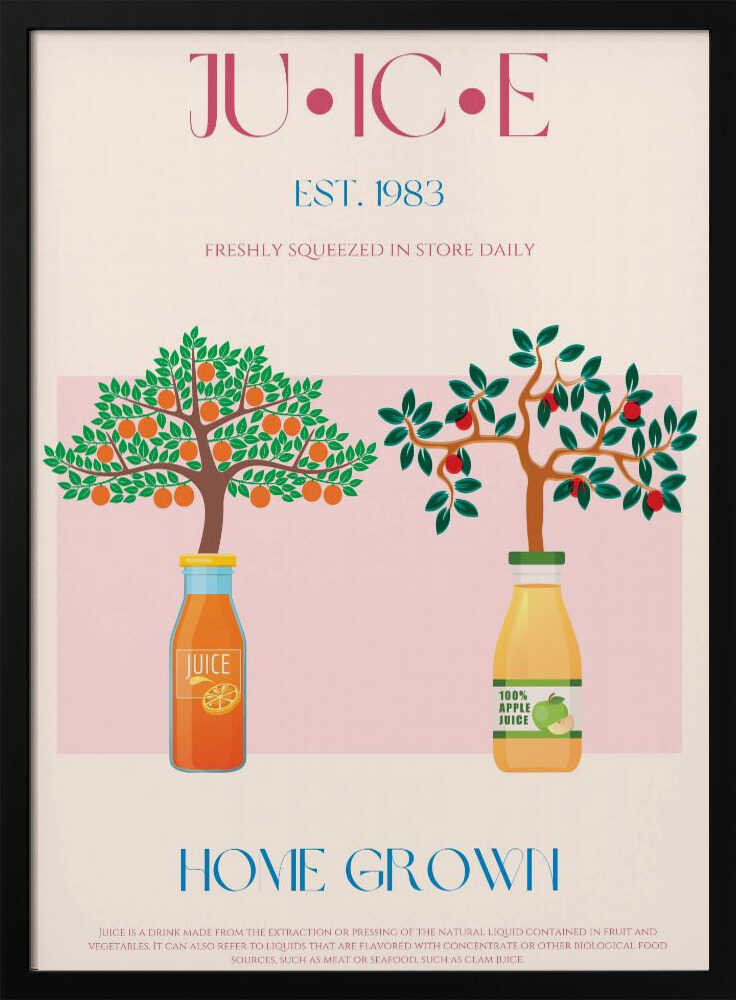 Orange and Apple Trees with Juice Bottles | Poster