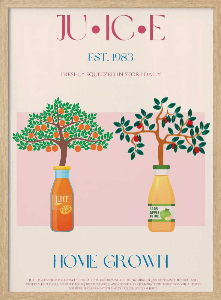 Orange and Apple Trees with Juice Bottles | Poster
