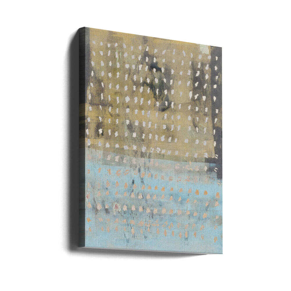 Abstrait contemporain dans les tons jaune, taupe et bleu clair | Toile