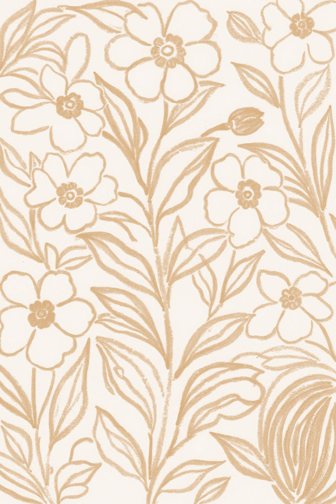 Beige Floral Line Art Pattern | Poster
