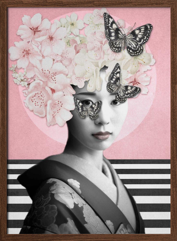 Spring Geisha | Poster - Walnut Frame Interior