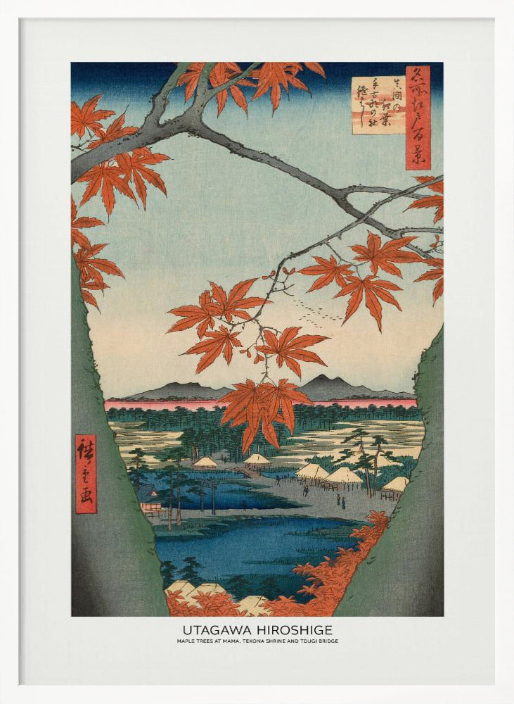 Maple Trees At Mama, Tekona Shrine and Tdugi Bridge | Poster - White Frame Interior