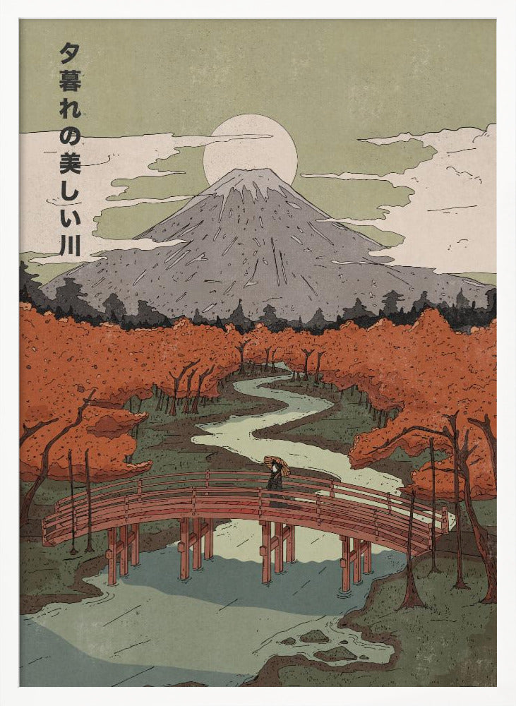 Beautiful River At Dusk | Poster - White Frame Interior