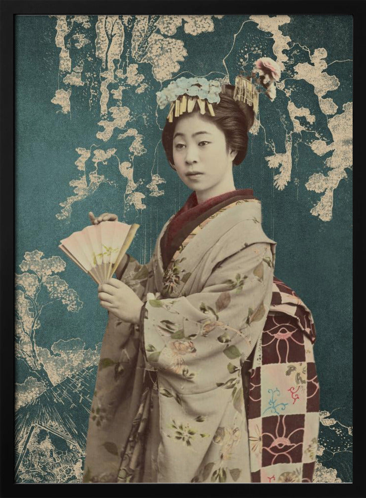 Young Woman With Fan | Poster - Black Metal Frame Interior