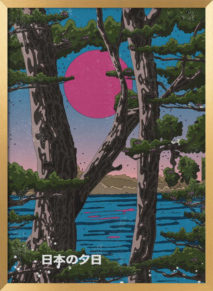 Japan Landscape Sunset | Poster - Gold Frame Interior
