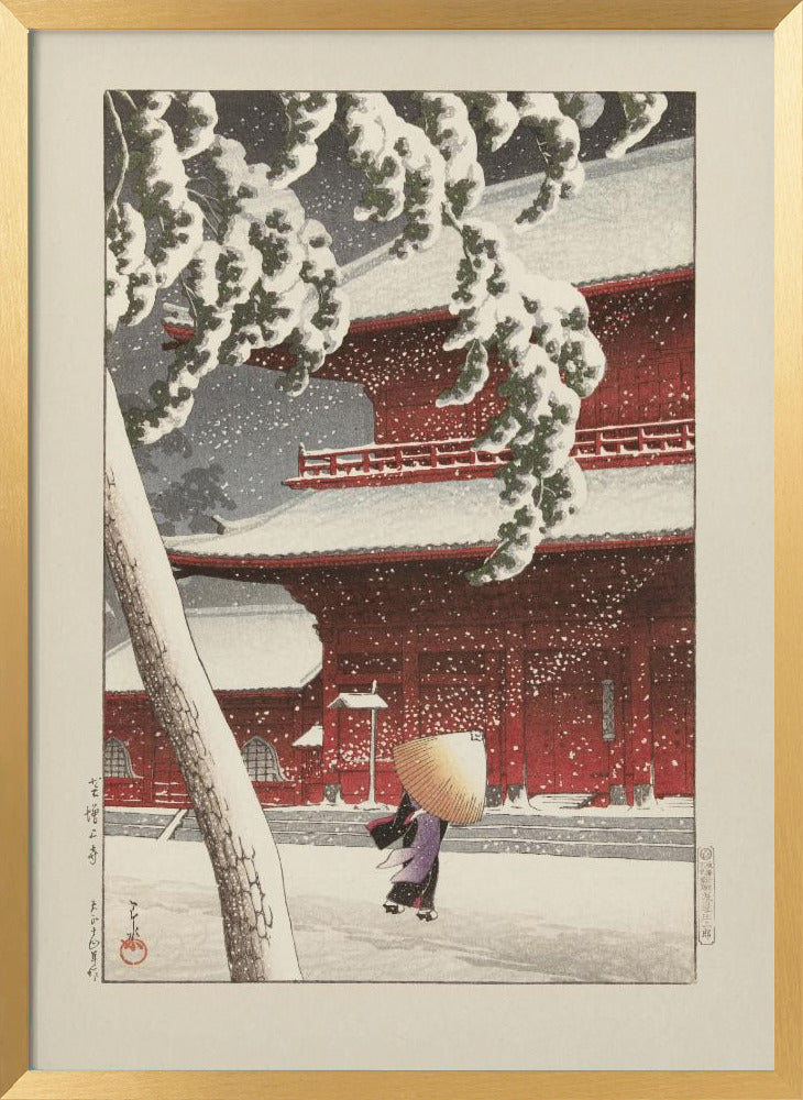 Het Zojo Heiligdom In Shiba (1925) By Kawase Hasui and Watanabe Shōzaburō | Poster - Gold Frame Interior