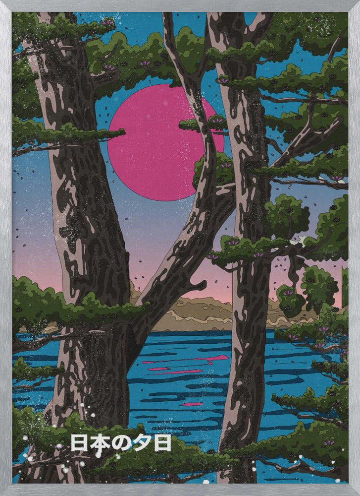Japan Landscape Sunset | Poster - Silver Frame Interior