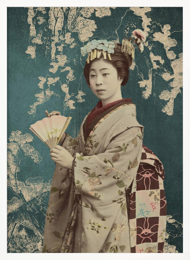 Young Woman With Fan | Poster - White Frame Interior