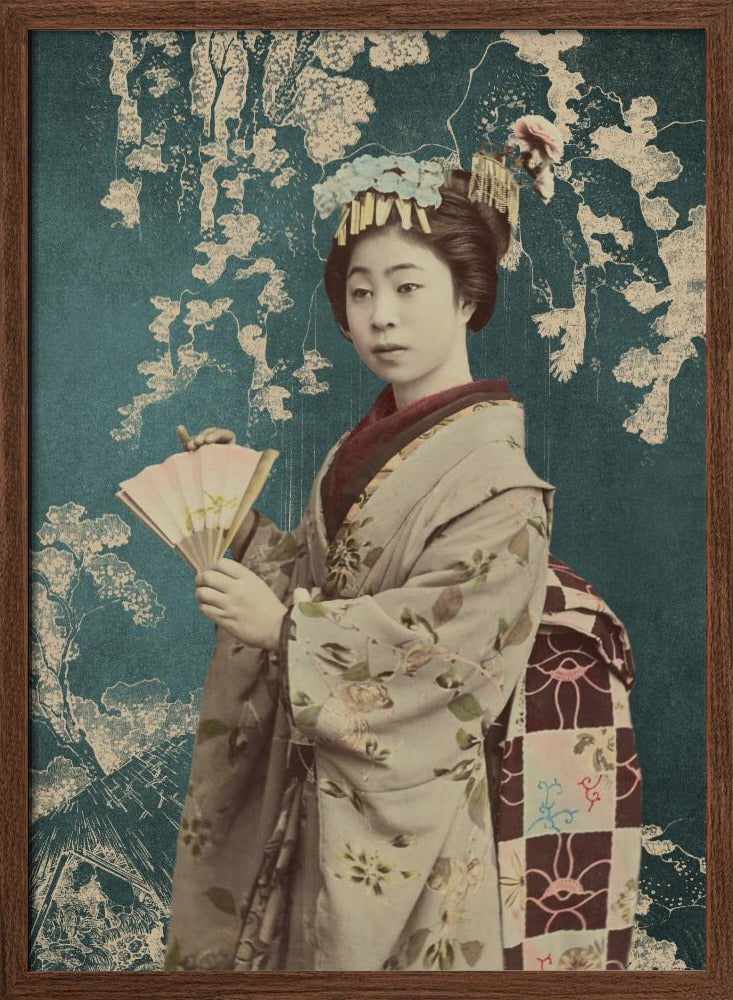 Young Woman With Fan | Poster - Walnut Frame Interior