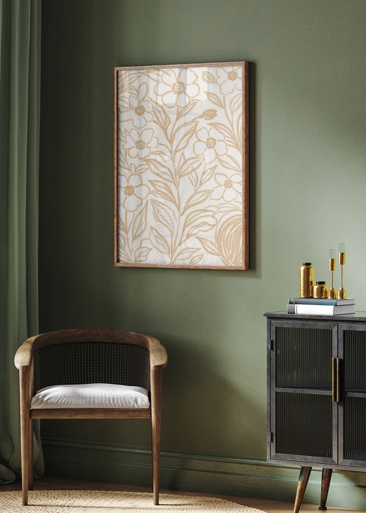 Beige Floral Line Art Pattern | Poster - Room Interior 2