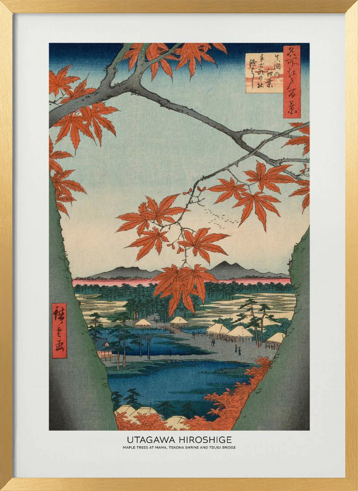 Maple Trees At Mama, Tekona Shrine and Tdugi Bridge | Poster - Gold Frame Interior