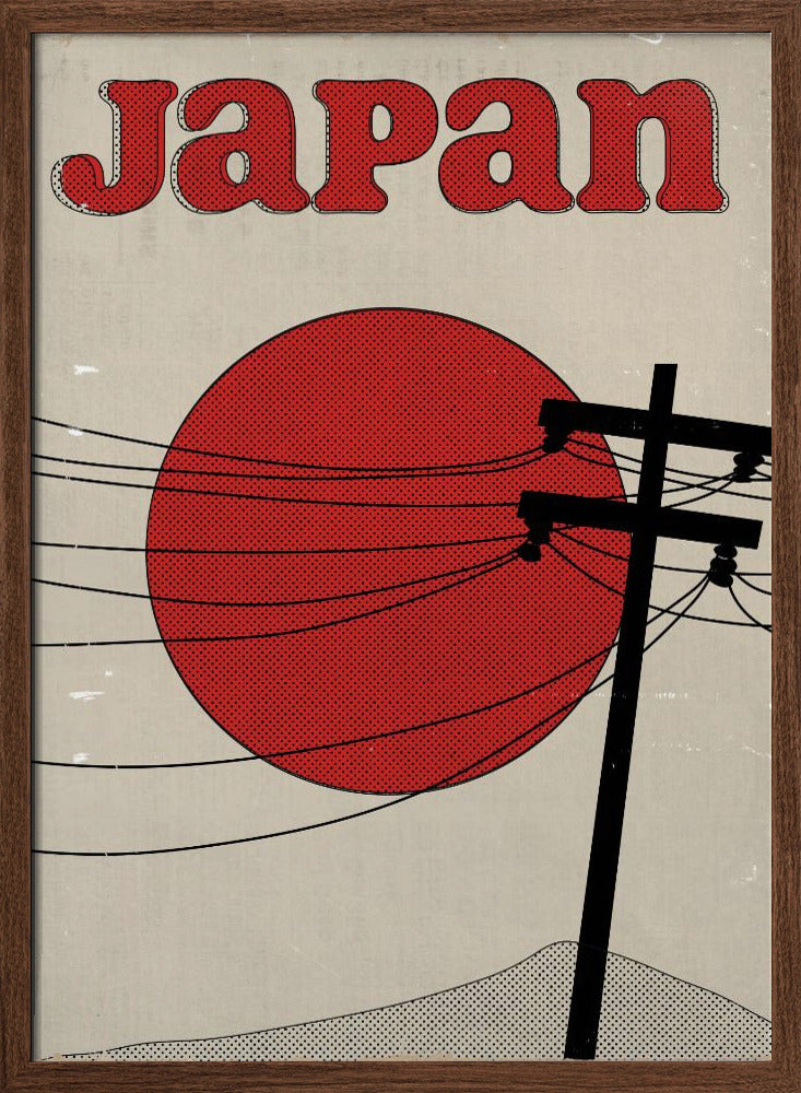 Retro Japan Travel Poster | Poster - Walnut Frame Interior
