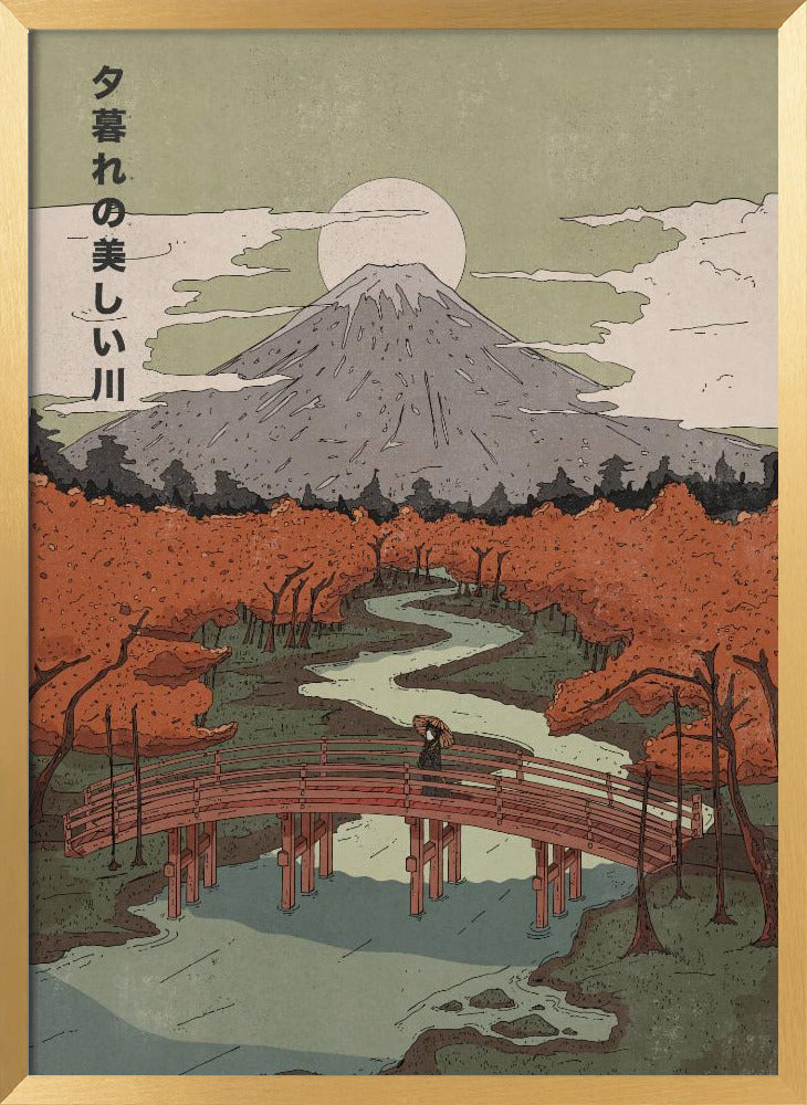 Beautiful River At Dusk | Poster - Gold Frame Interior