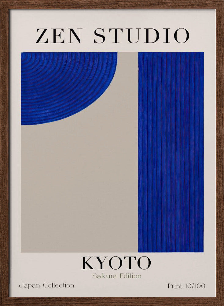 Kyoto Blue Harmony | Poster - Walnut Frame Interior