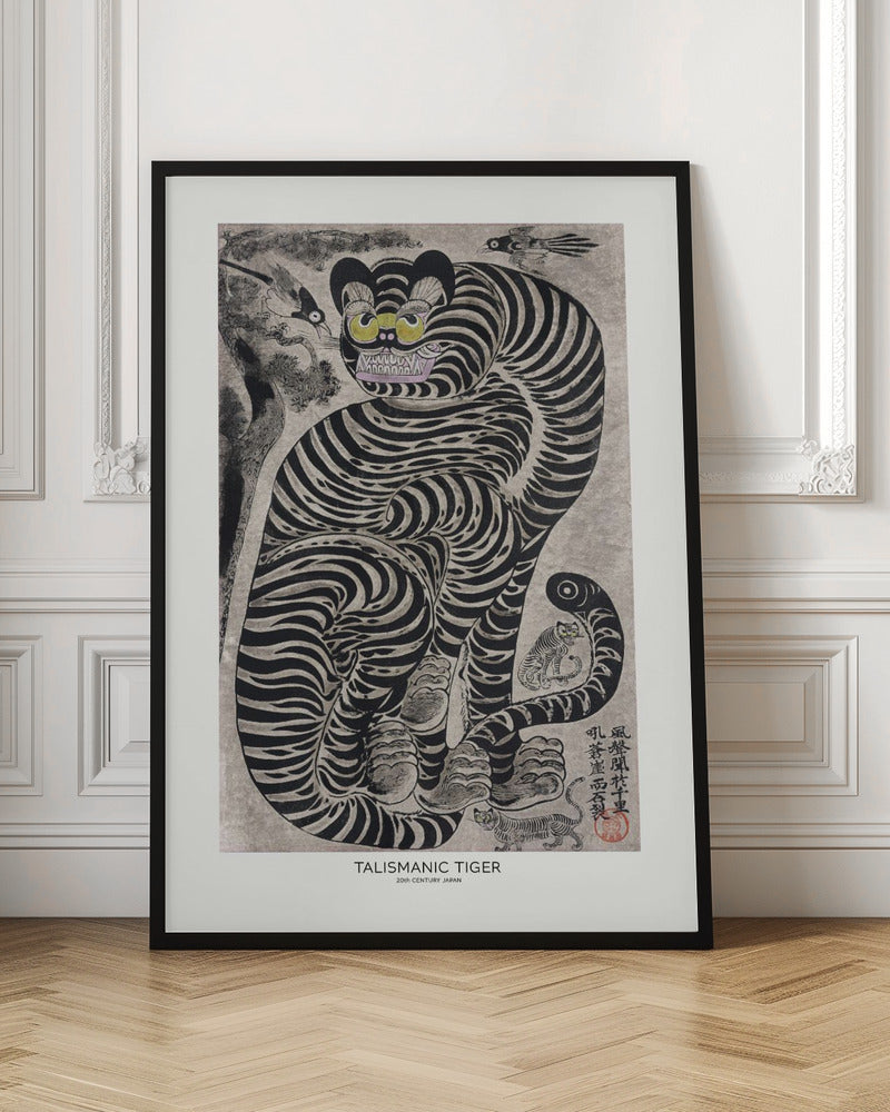 Talismanic Tiger (20th Century) Vintage Japanese Painting With Boarder | Poster - Room Interior 1