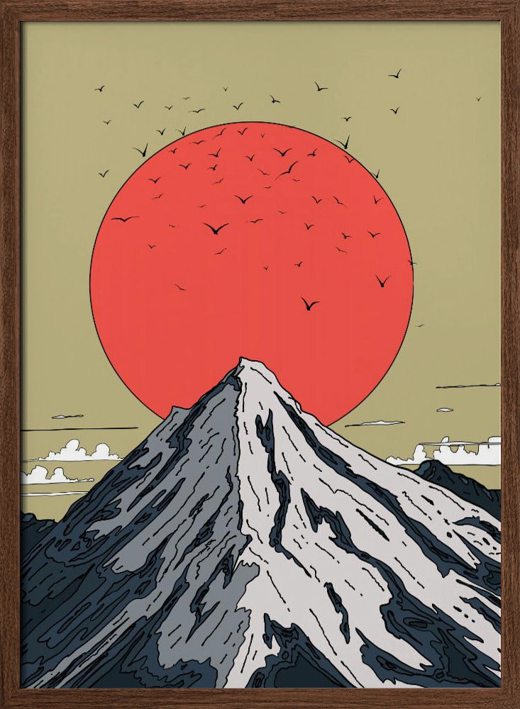 Snow Capped Mountain | Poster - Walnut Frame Interior