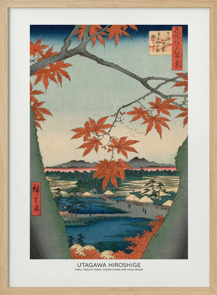 Maple Trees At Mama, Tekona Shrine and Tdugi Bridge | Poster - Wood Frame Interior