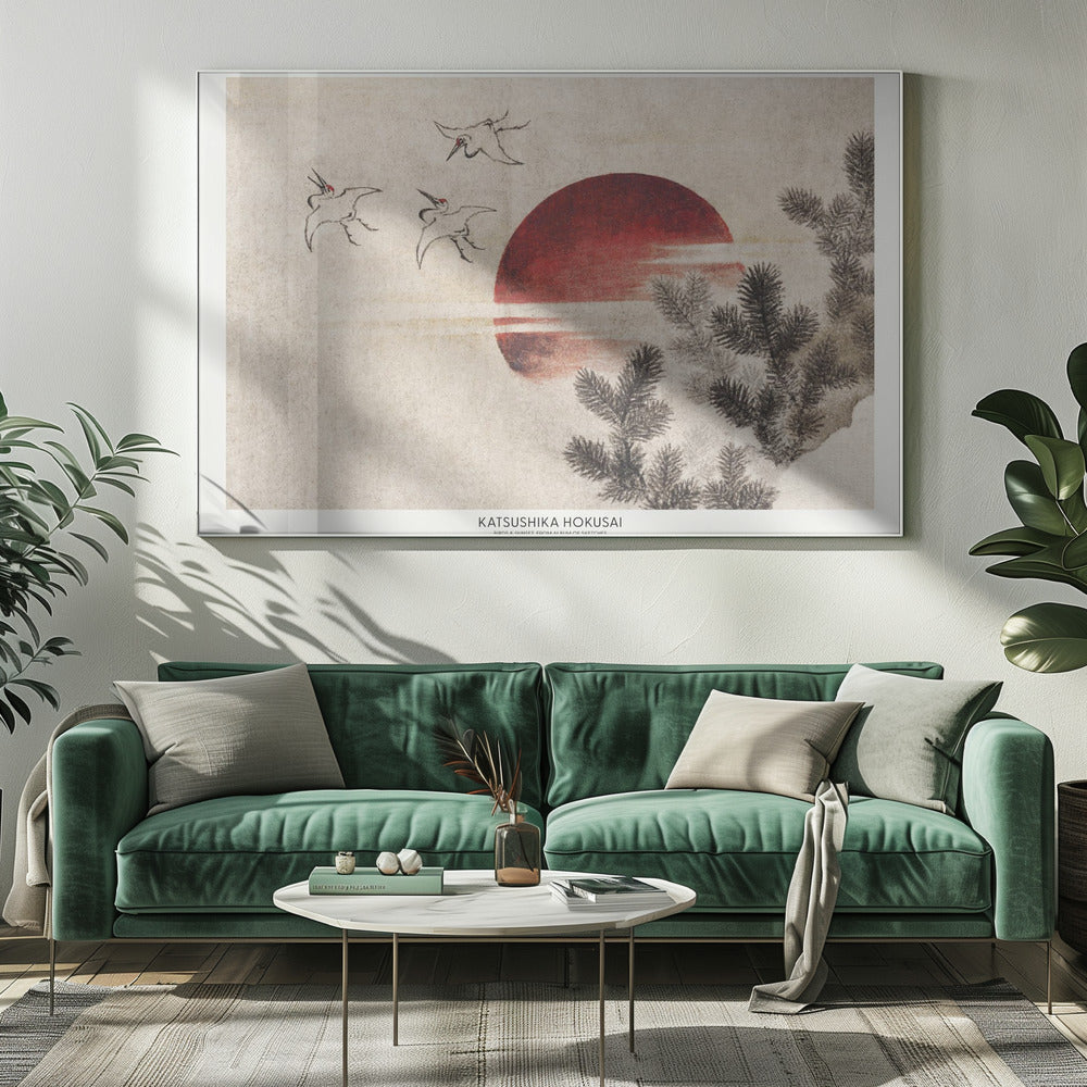 Katsushika Hokusai's Birds and Sunset, From Album of Sketches (1814) | Poster - Room Interior 1