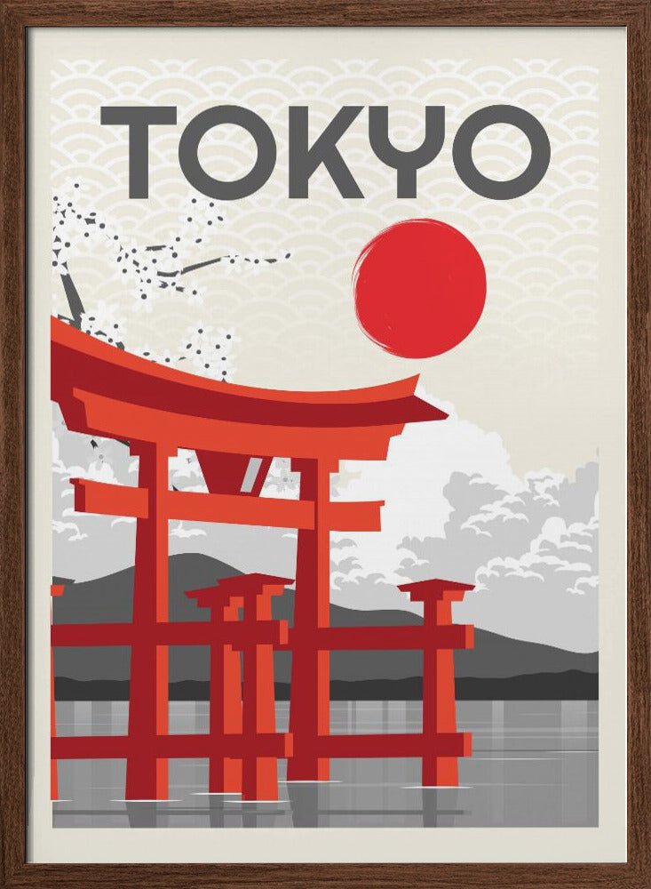 Tokyo Sun | Poster - Walnut Frame Interior